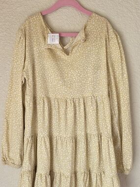 LC Lauren Conrad Soft Yellow Floral Tiered Long-Sleeve Dress